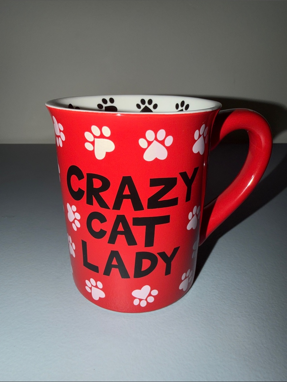 Enesco Red Crazy Cat Lady Paw-Print Ceramic Mug